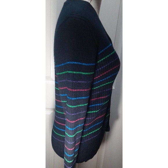 Pendleton Cardigan dark blue with colorful stripes women's sweater med academia - Picture 7 of 9